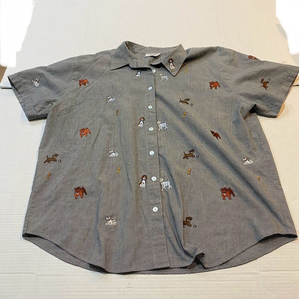 Teddi Size 1X Men's Short Sleeve Button Up Grey Veterinary Dog Print Shirt EUC
